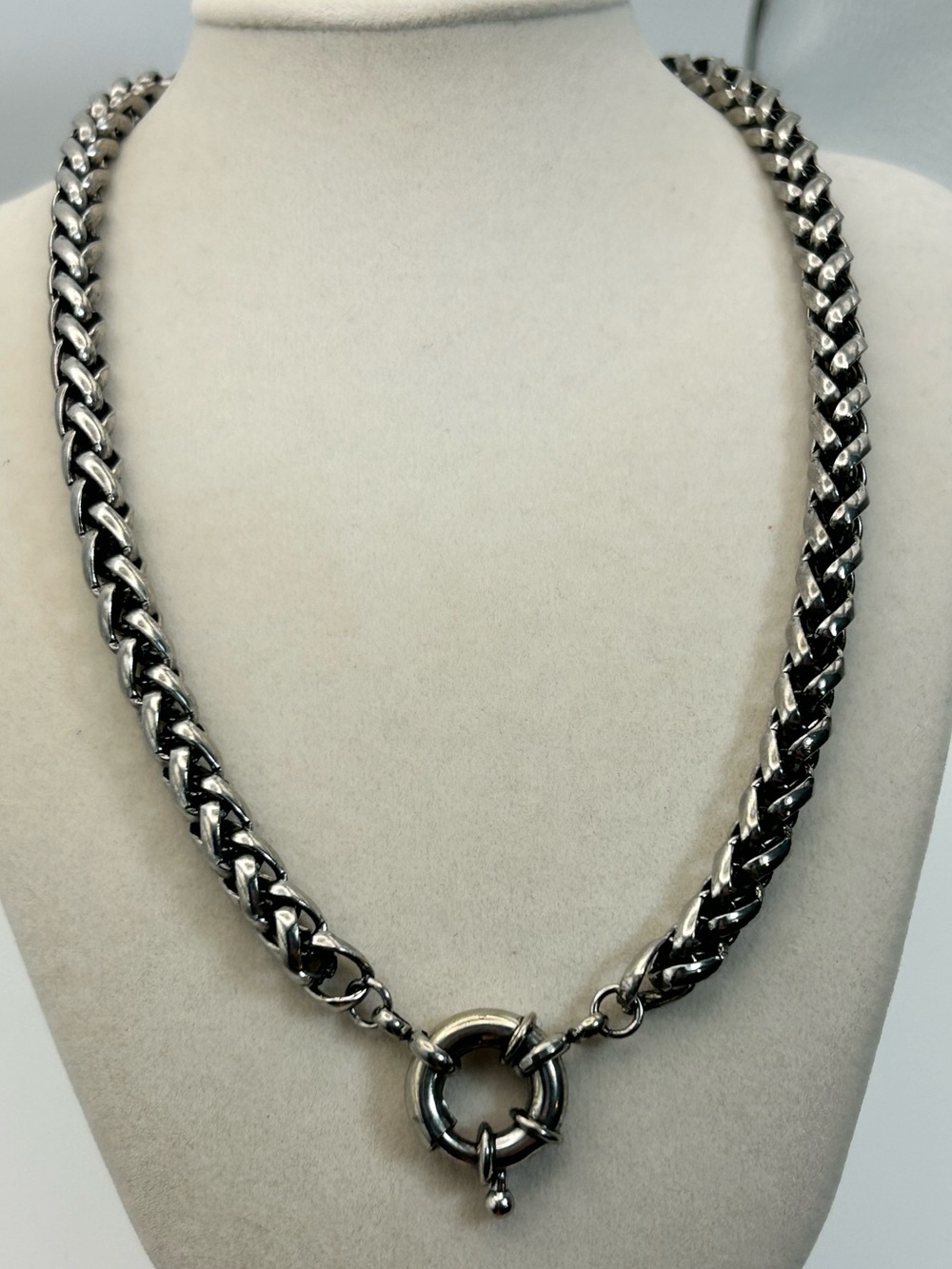 Gunmetal Wheat Chain Necklace Thick Chunky Edgy 16" Unsigned - Picture 2 of 12